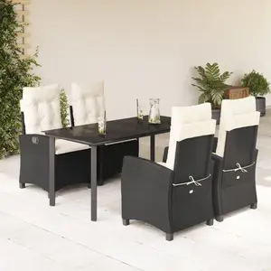 vidaXL Ensemble à manger de jardin coussins 5pcs Noir Résine tressée pas cher