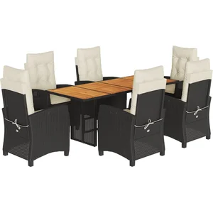 vidaXL Ensemble à manger de jardin coussins 7pcs Noir Résine tressée pas cher