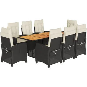 vidaXL Ensemble à manger de jardin 9pcs coussins noir résine tressée pas cher