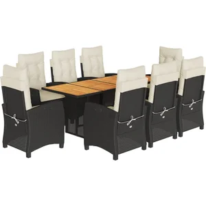 Comparateur de prix : vidaXL Ensemble à manger de jardin 9pcs coussins noir résine tressée