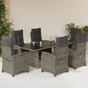 vidaXL Ensemble à manger de jardin et coussins 7 pcs gris rotin pas cher