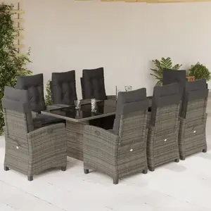 vidaXL Ensemble à manger de jardin 9 pcs coussins gris résine tressée pas cher