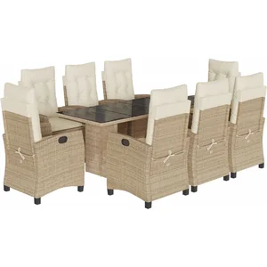 Comparateur de prix : vidaXL Ensemble à manger de jardin et coussins 9 pcs beige Poly rotin