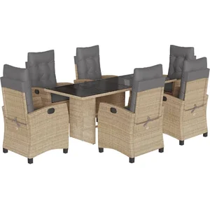 vidaXL Ensemble à manger de jardin coussins 7 pcs mélange beige rotin pas cher