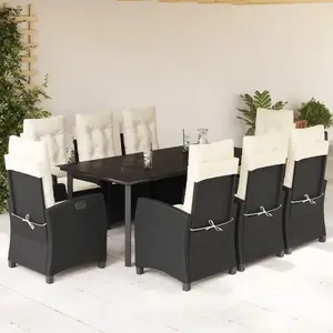 vidaXL Ensemble à manger de jardin 9pcs coussins noir résine tressée pas cher