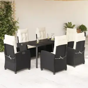 vidaXL Ensemble à manger de jardin coussins 7pcs Noir Résine tressée pas cher