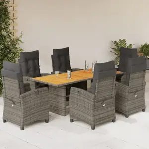 vidaXL Ensemble à manger de jardin et coussins 7 pcs gris rotin pas cher