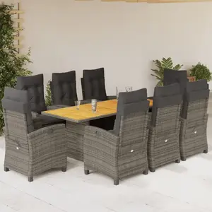 vidaXL Ensemble à manger de jardin 9 pcs coussins gris résine tressée pas cher