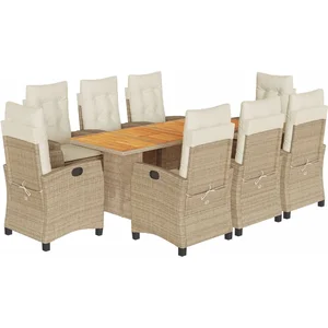 vidaXL Ensemble à manger de jardin et coussins 9 pcs beige Poly rotin pas cher