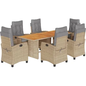 vidaXL Ensemble à manger de jardin coussins 7 pcs mélange beige rotin pas cher
