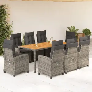 vidaXL Ensemble à manger de jardin 9 pcs coussins gris résine tressée