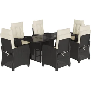 vidaXL Ensemble à manger de jardin coussins 7pcs Noir Résine tressée pas cher
