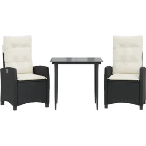 vidaXL Ensemble à manger de jardin avec coussins 3 pcs Noir pas cher