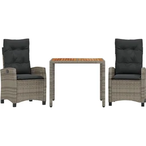 vidaXL Ensemble à manger de jardin 3 pcs coussins gris résine tressée pas cher