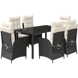 vidaXL Ensemble à manger de jardin coussins 7pcs Noir Résine tressée pas cher
