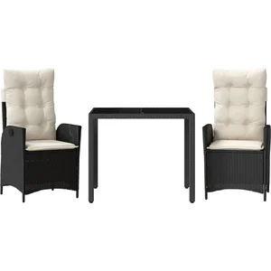 vidaXL Ensemble à manger de jardin avec coussins 3 pcs Noir pas cher
