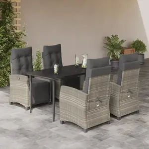 vidaXL Ensemble à manger de jardin et coussins 5 pcs gris clair rotin pas cher