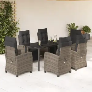 vidaXL Ensemble à manger de jardin et coussins 7 pcs gris rotin pas cher