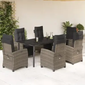 vidaXL Ensemble à manger de jardin et coussins 7 pcs gris rotin pas cher