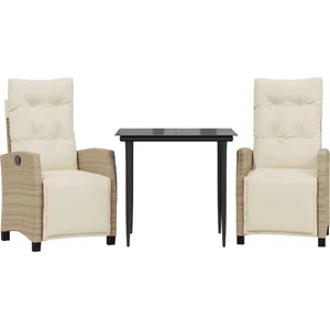 vidaXL Ensemble à manger de jardin et coussins 3 pcs Beige poly rotin pas cher
