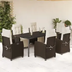 vidaXL Ensemble à manger de jardin et coussins 7 pcs marron rotin pas cher