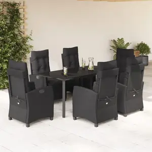 vidaXL Ensemble à manger de jardin coussins 7pcs Noir Résine tressée pas cher