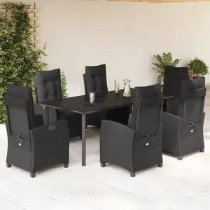 vidaXL Ensemble à manger de jardin coussins 7pcs Noir Résine tressée pas cher