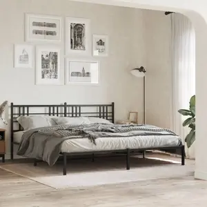 vidaXL Cadre de lit métal avec tête de lit noir 183x213 cm pas cher