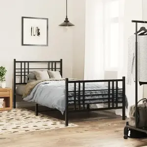 vidaXL Cadre de lit métal avec tête de lit/pied de lit noir 90x190 cm pas cher