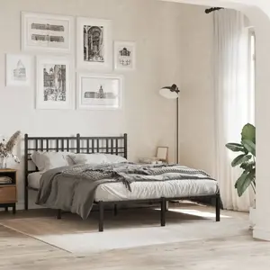 vidaXL Cadre de lit métal avec tête de lit noir 135x190 cm pas cher