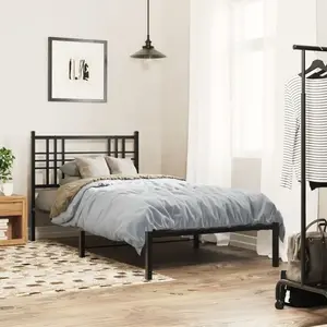vidaXL Cadre de lit métal avec tête de lit noir 90x190 cm pas cher