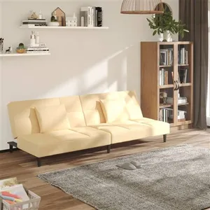 vidaXL Canapé-lit à 2 places avec deux oreillers crème velours pas cher