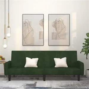 vidaXL Canapé-lit à 2 places vert foncé velours pas cher