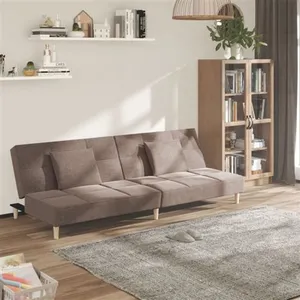 vidaXL Canapé-lit à 2 places avec deux oreillers taupe tissu pas cher