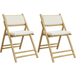 vidaXL Chaises de bistro pliantes lot de 2 et coussins blanc crème pas cher