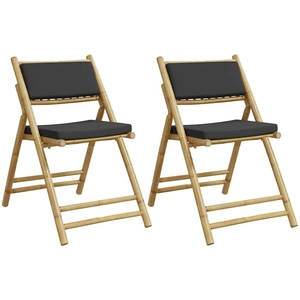 vidaXL Chaises de bistro pliantes lot de 2 coussins gris foncé bambou pas cher