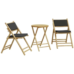 Comparateur de prix : vidaXL Ensemble de bistro pliante 3 pcs et coussins gris foncé bambou