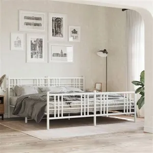 vidaXL Cadre de lit métal avec tête de lit/pied de lit blanc 193x203cm pas cher