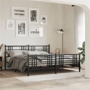 vidaXL Cadre de lit métal avec tête de lit/pied de lit noir 193x203 cm pas cher