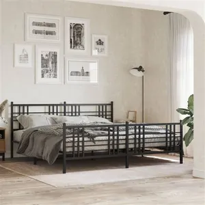 vidaXL Cadre de lit métal avec tête de lit/pied de lit noir 183x213 cm pas cher
