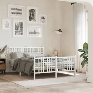 vidaXL Cadre de lit métal avec tête de lit/pied de lit blanc 120x200cm pas cher