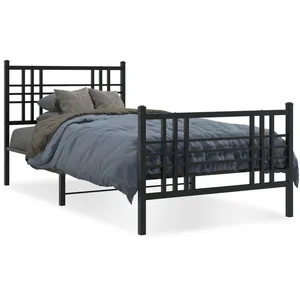 vidaXL Cadre de lit métal avec tête de lit/pied de lit noir 100x200 cm pas cher