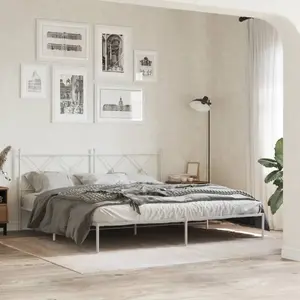 vidaXL Cadre de lit métal avec tête de lit blanc 183x213 cm pas cher