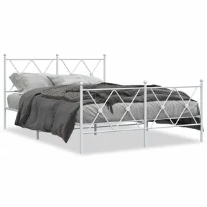 vidaXL Cadre de lit métal avec tête de lit/pied de lit blanc 140x200cm pas cher