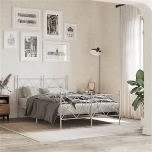 vidaXL Cadre de lit métal avec tête de lit/pied de lit blanc 120x200cm pas cher