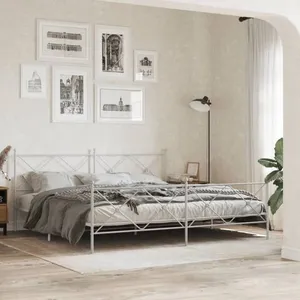 vidaXL Cadre de lit métal avec tête de lit/pied de lit blanc 193x203cm pas cher