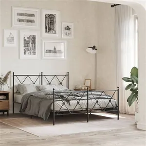 vidaXL Cadre de lit métal avec tête de lit/pied de lit noir 140x190 cm pas cher