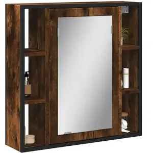 vidaXL Armoire à miroir de salle de bain chêne fumé bois d’ingénierie pas cher