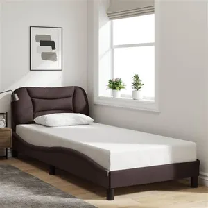 vidaXL Cadre de lit avec tête de lit Marron foncé 80x200 cm Tissu pas cher