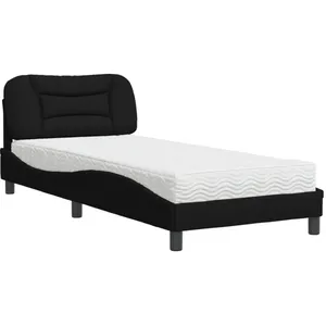 vidaXL Lit avec matelas noir 90x200 cm tissu pas cher